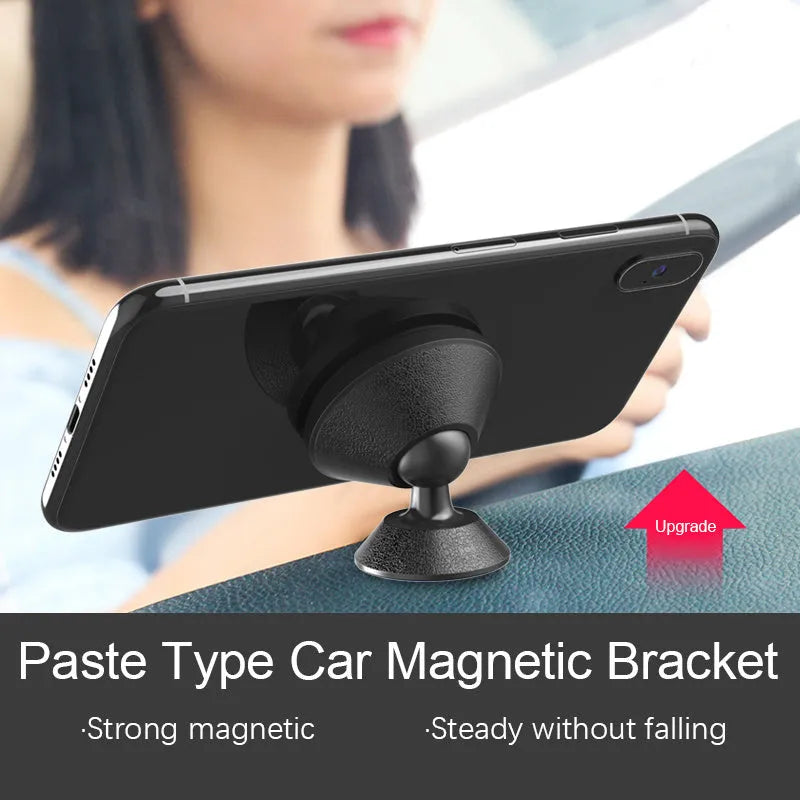Black universal magnetic car phone holder with air vent mount, leather bracket, and CD pattern texture