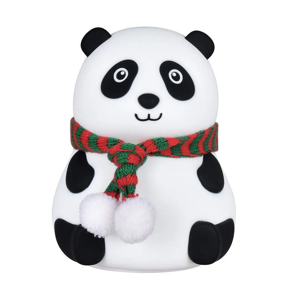 Panda-shaped silicone night light with plated decorative details and USB charging cable