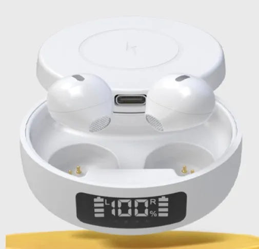 Wireless Bluetooth earbuds in semi-in-ear style available in black white and skin colours with charging case