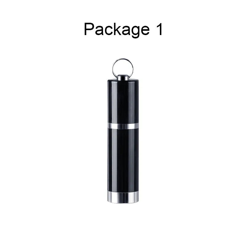 Black Amoi A1 metal voice recorder with included headset on a plain background.