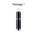 Black Amoi A1 metal voice recorder with included headset on a plain background.