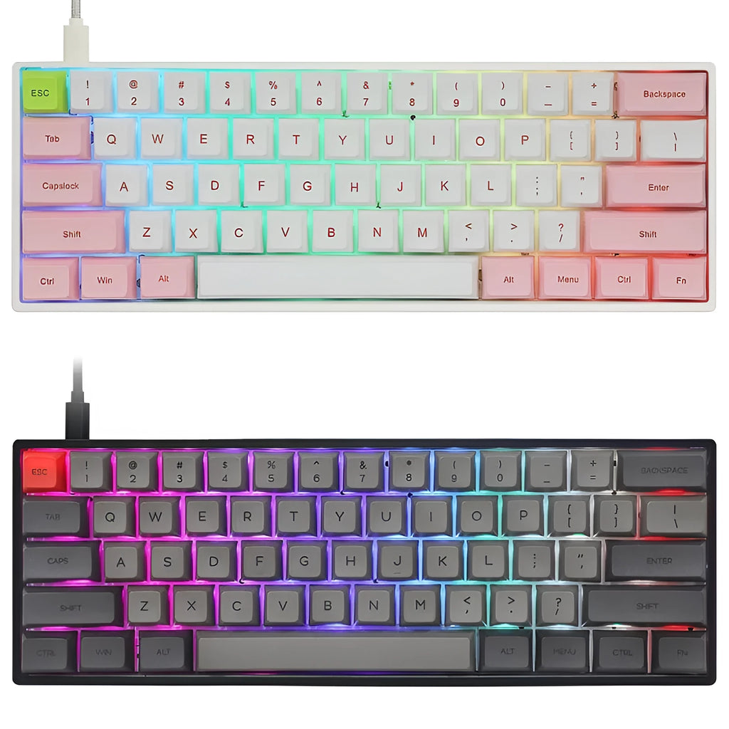 GK61XS dual mode mechanical keyboard kit with 1900mAh battery and RGB bottom lights black white