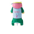 Waterproof 4-leg dog jumpsuit with hood in blue on a dog, reflective details visible