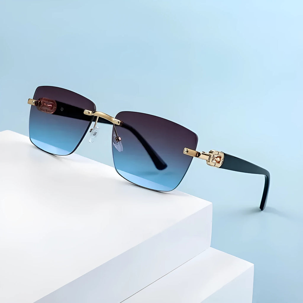 New frameless sunglasses for men with metal frame in gold double grey colour option for outdoor sports and fashion