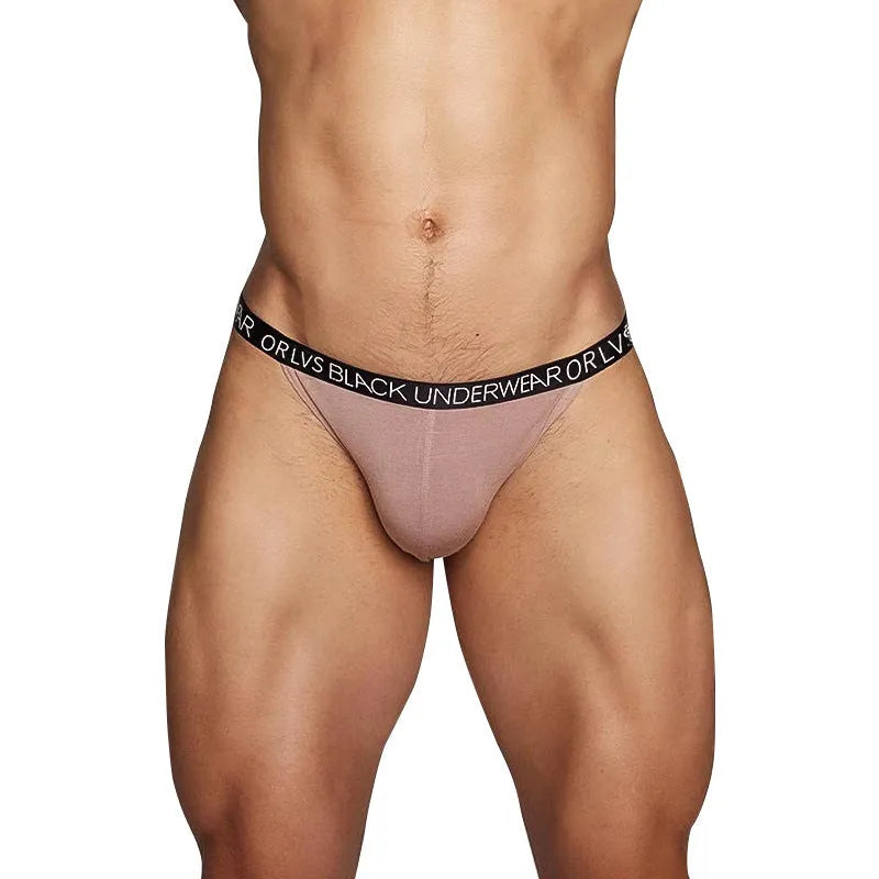 Men's high fork modal briefs in black, low waist knitted underwear with breathable fabric