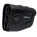 Golf laser rangefinder with LCD display showing distance measurement, Type-C charging port