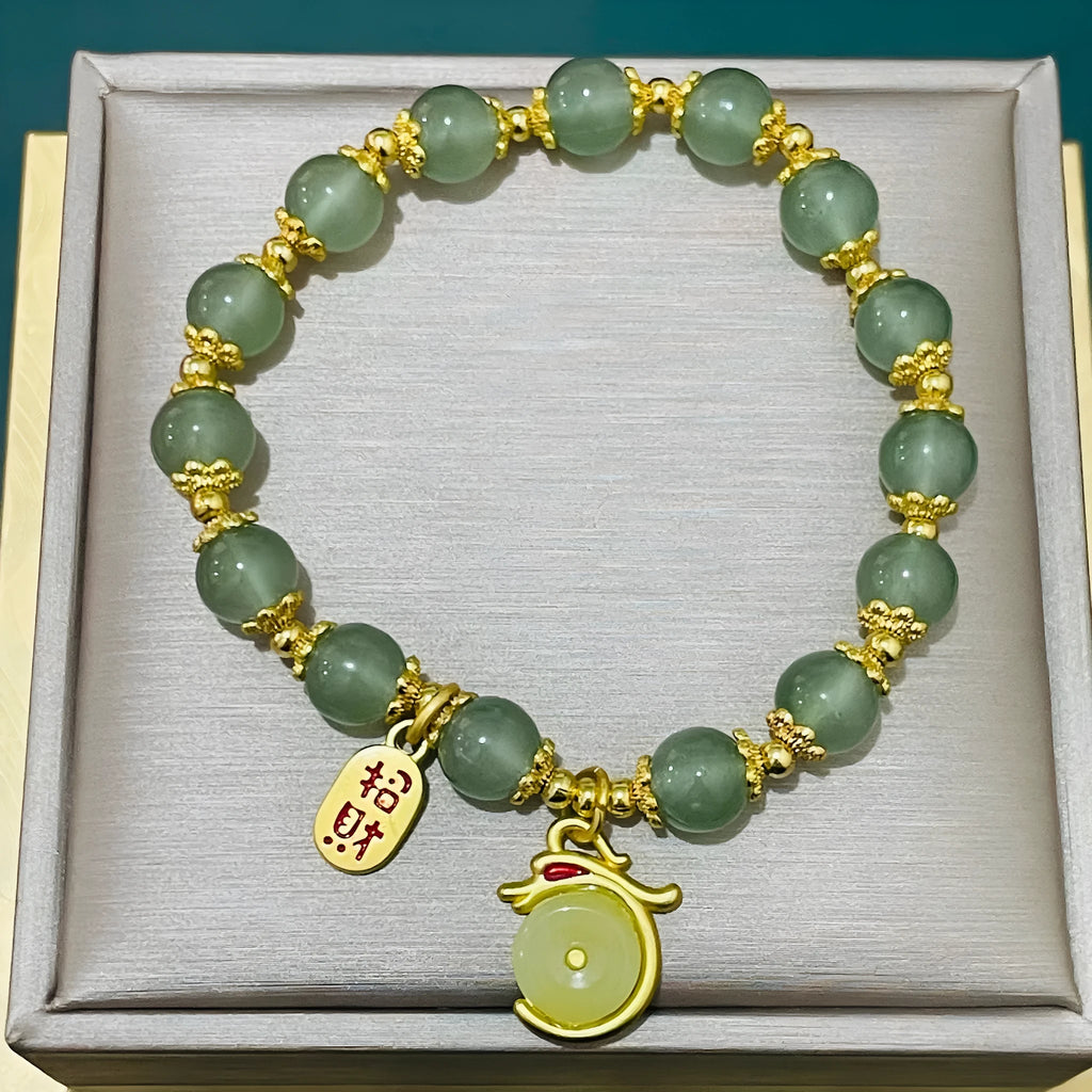 Handmade peace buckle bracelet with rabbit charm in glass and coloured glaze