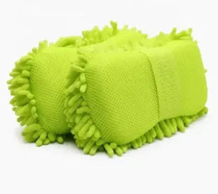 Silver green car wash sponge measuring 14 by 25 centimetres with spiral chenille construction