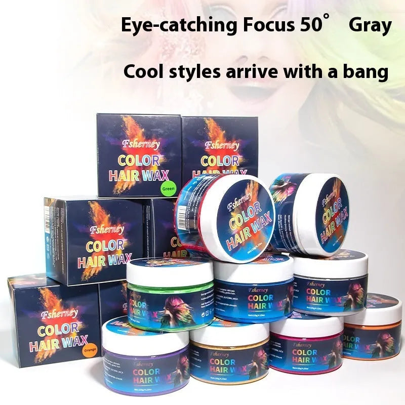 Pot of 120g hair styling clay in one of nine colour options