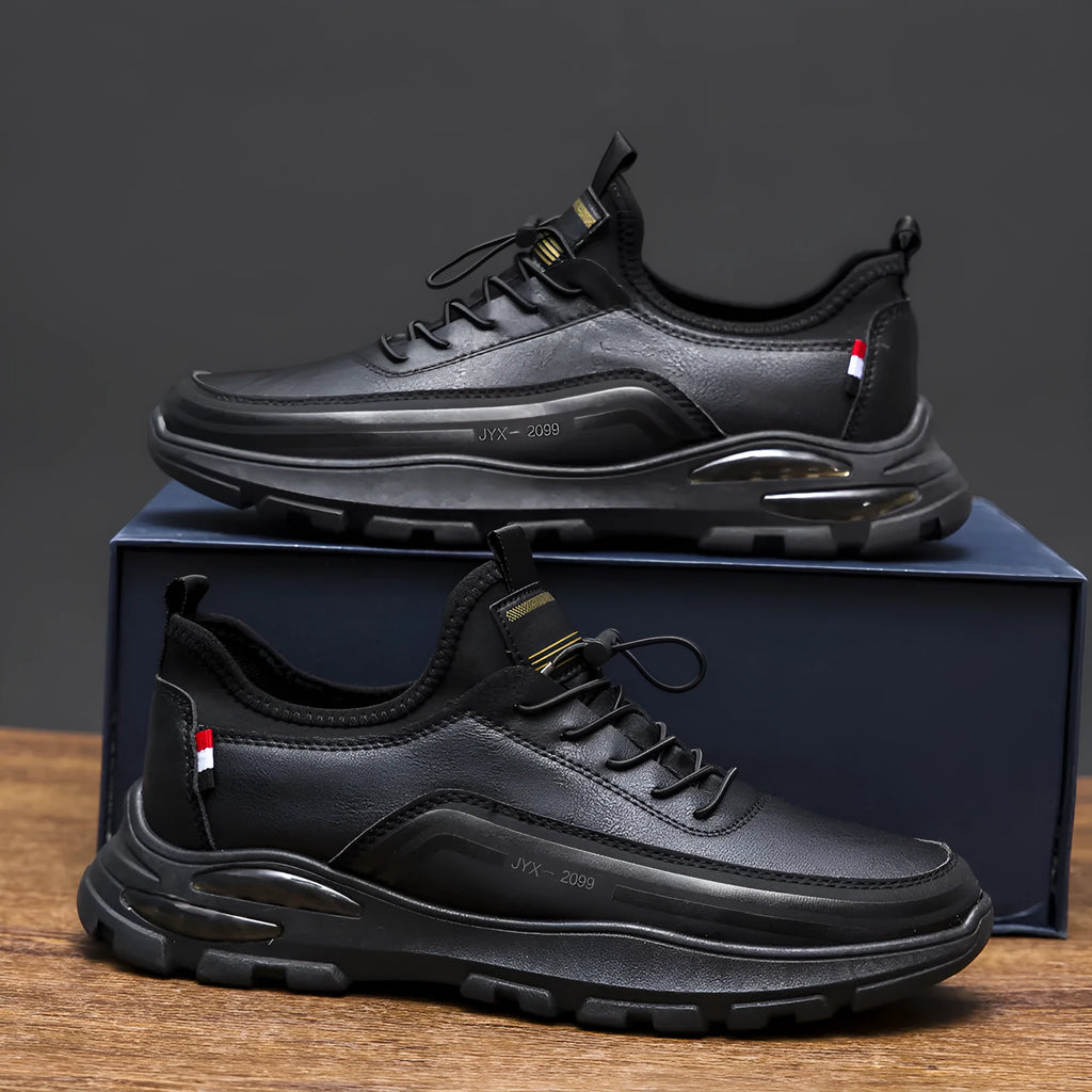 Men's black waterproof sneakers with fleece lining and synthetic leather upper