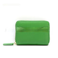 Genuine leather zipper coin purse in solid colour with sewing line detailing