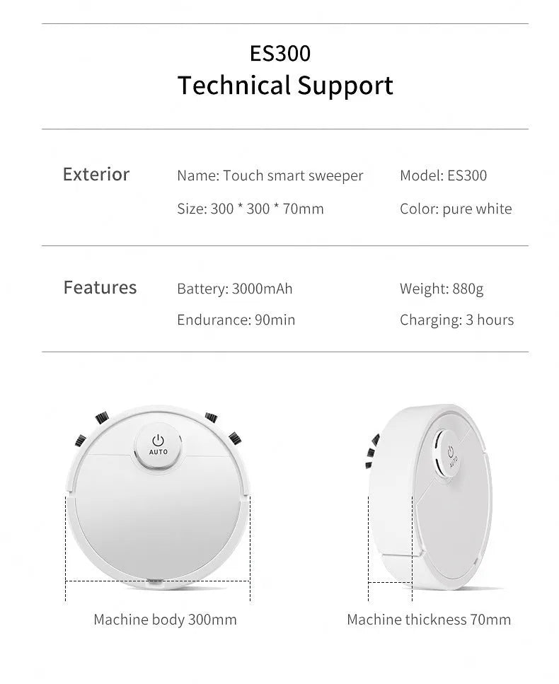 Automatic sweeping robot cleaner with circular 28cm design and one-touch operation controls