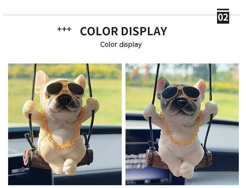 Resin bulldog cartoon car pendant ornament for rearview mirror hanging in multiple colour variations