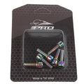 Card of six stainless steel mountain bike riser fixing screws in a choice of black, red, blue, green, purple, gold, or colourful