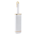 Blue green and white reusable pet hair remover brush with self-cleaning storage base.