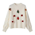 Western style loose slimming sweater top long sleeve pullover in white