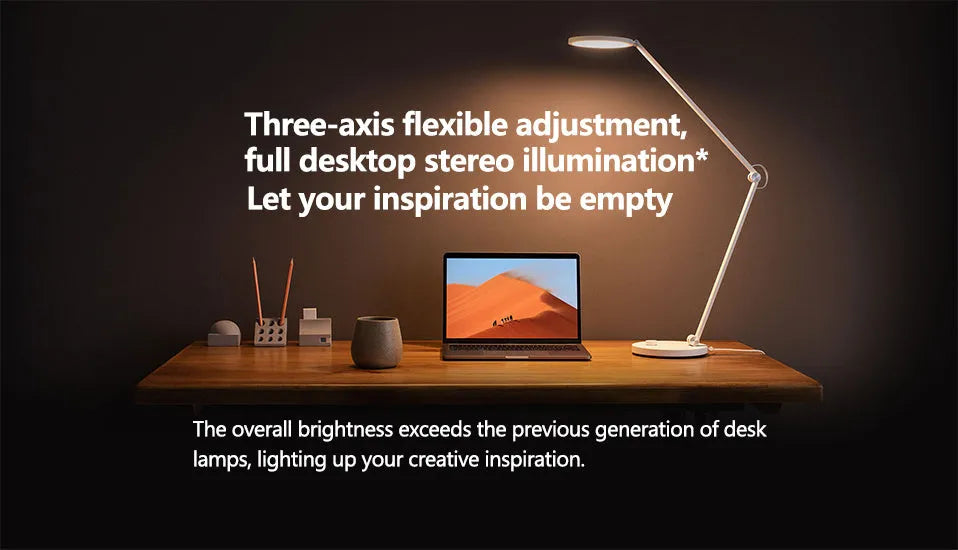 ProLED intelligent folding desk lamp with adjustable arm on a wooden desk.