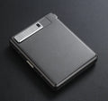 Classic flip charging cigarette case and lighter in metal, available in black gold and gray