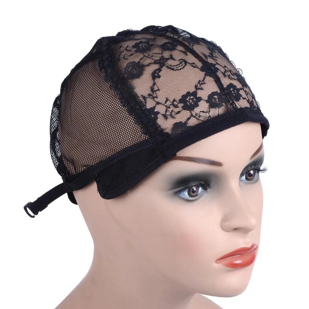 Small Flower black nylon mesh wig cap with flat top crown, size M 56-58cm