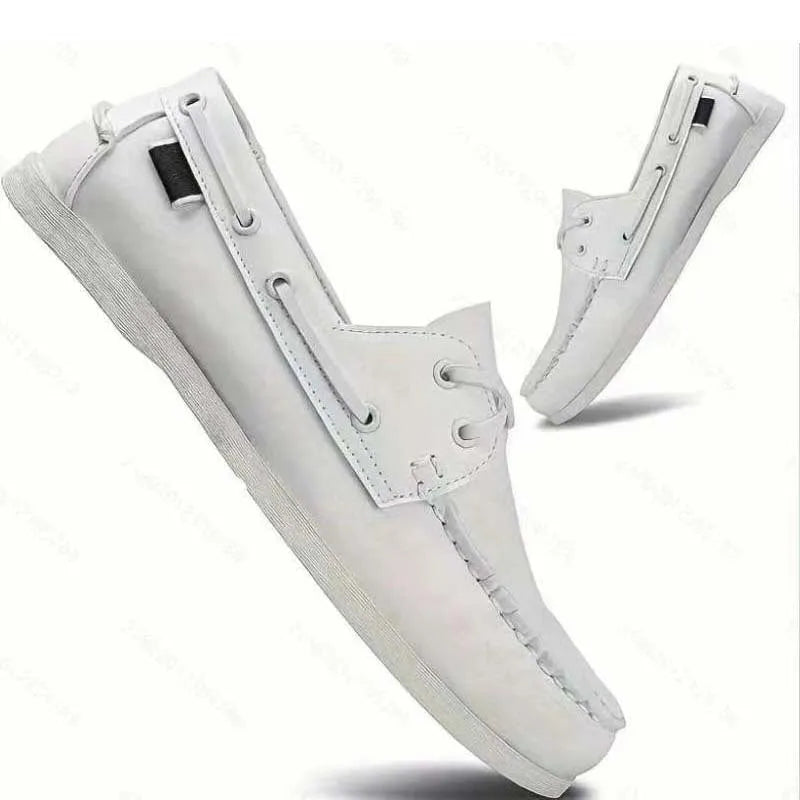 Men's British style casual shoe with round toe and flat heel, shown in a solid colour.