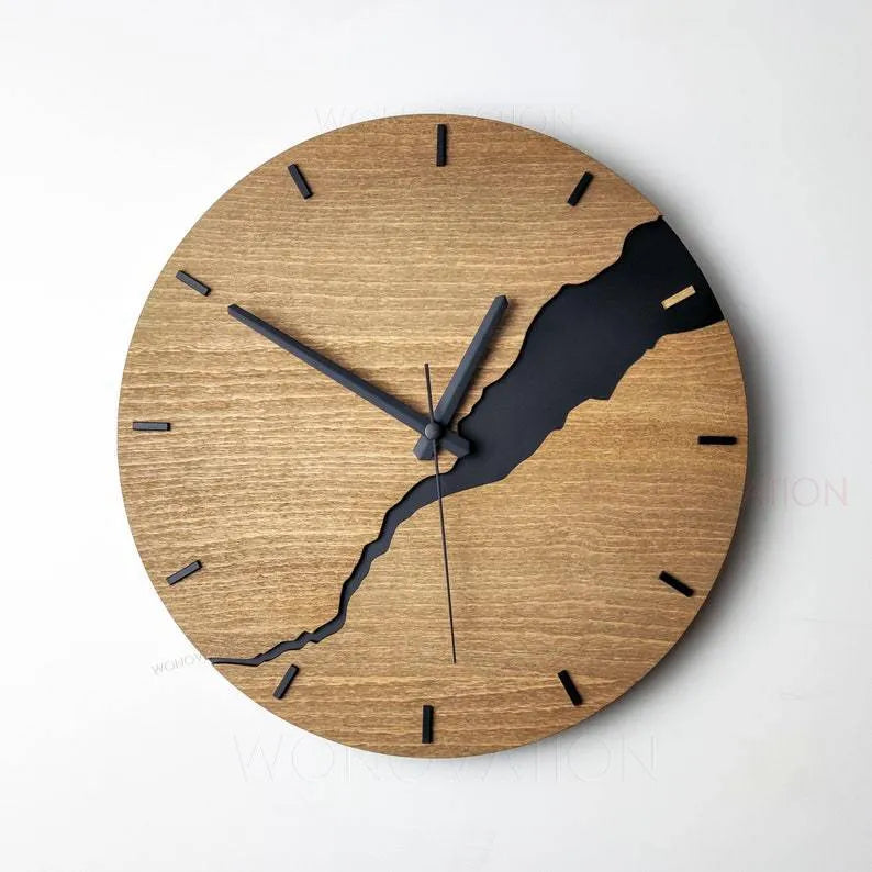Modern wooden wall clock with crackle design in one of five colour options