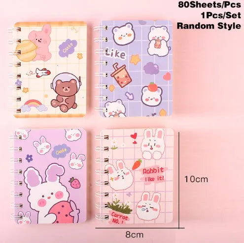Flip Student Coil Book pocket notebook with cloth cover, shown open, measuring 105mm by 80mm.