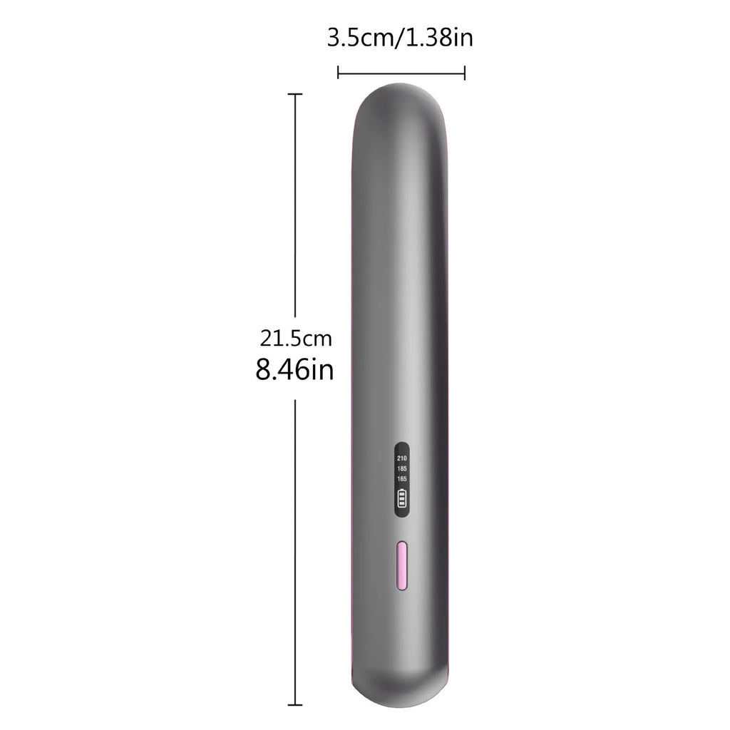 Moon shadow grey wireless hair straightener with tourmaline ceramic plates and temperature control