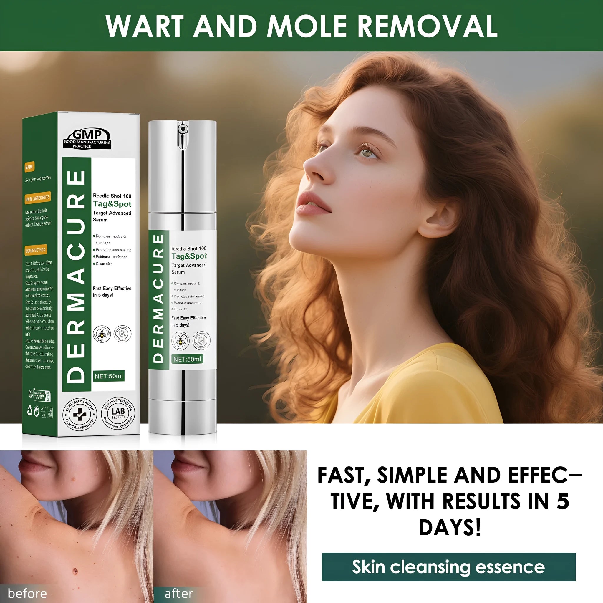 50ml bottle of gentle skin care solution for facial cleaning with three-year shelf life