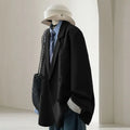 Casual loose slimming retro jacket with pockets in gray, made from polyester, front view