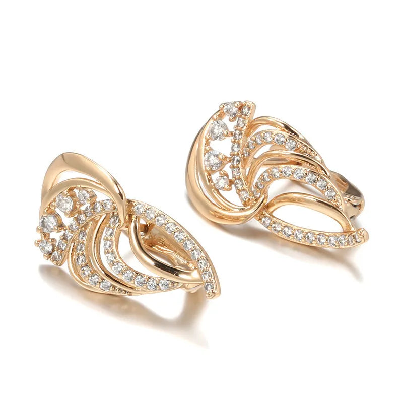Women's gold-plated copper clip earrings with geometric wings design and zircon inlay in H0195 colour