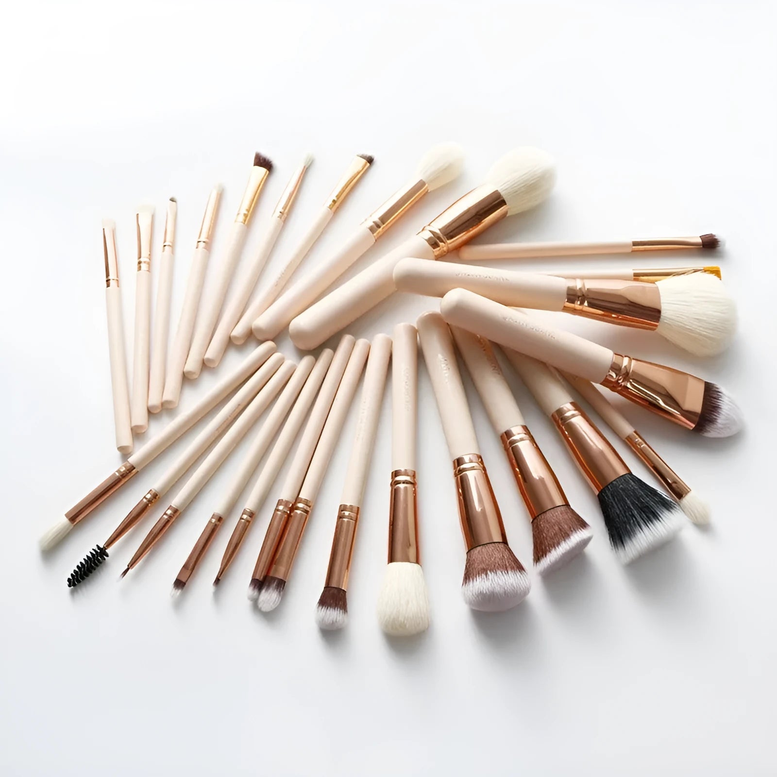26-piece pink makeup brush set with wooden handles in PU storage case