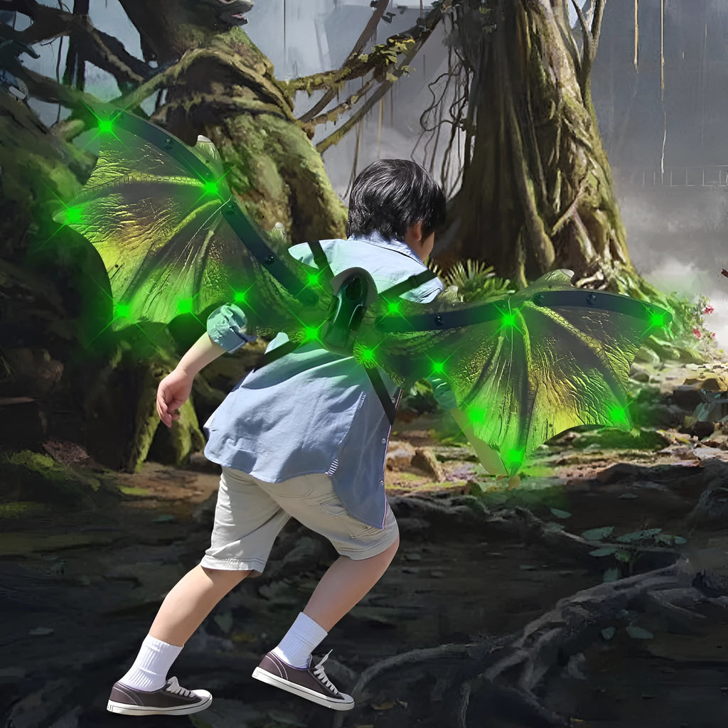 Children's luminous dinosaur butterfly wings toy, 85 cm plastic, green style, glowing effect