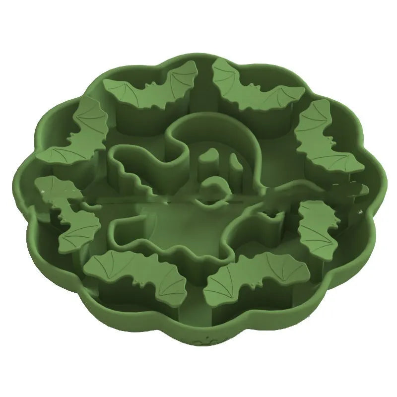 Silicone anti-choke slow feeder dog bowl in Halloween or pumpkin design