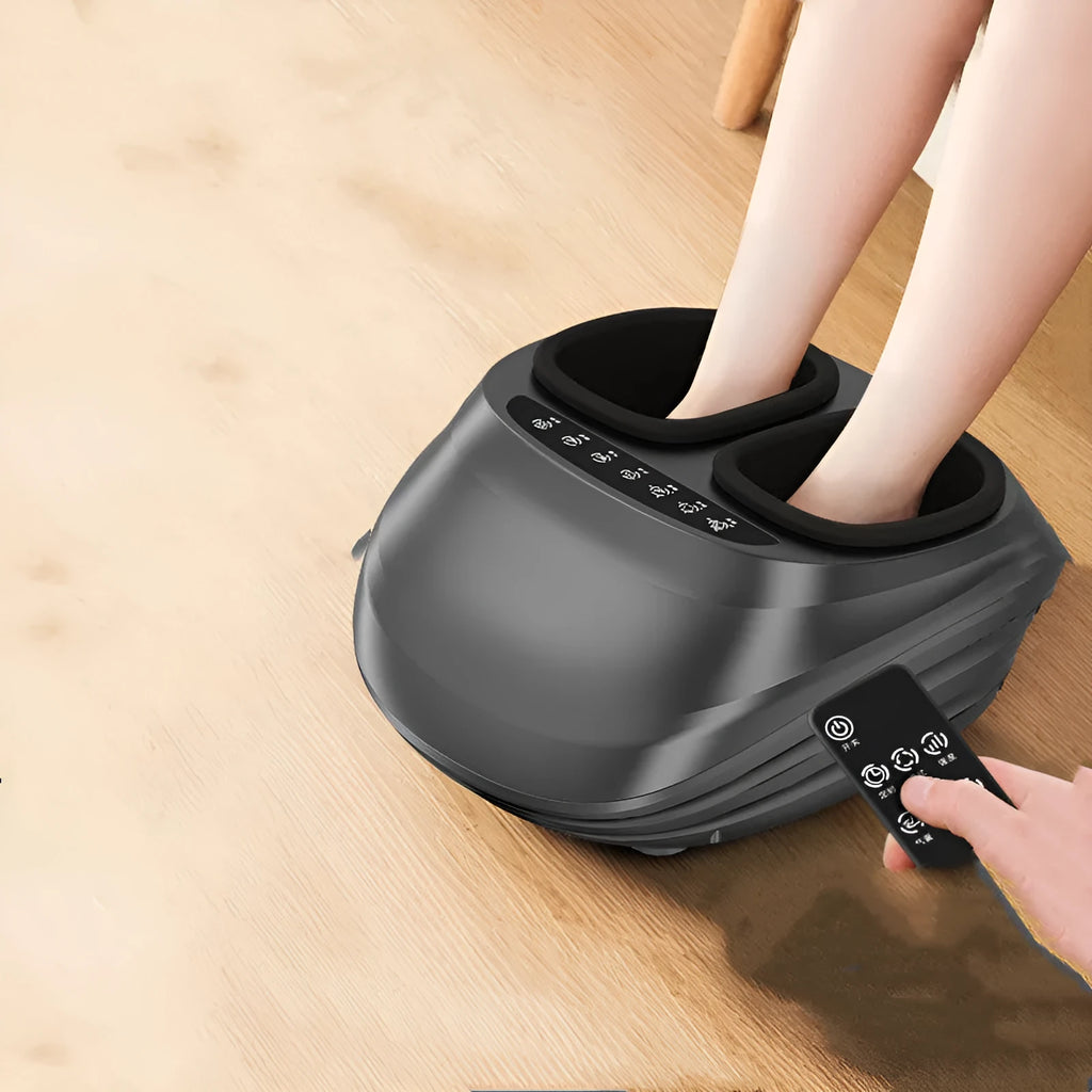 Black basic style foot massager with push-button control and removable washable cloth cover