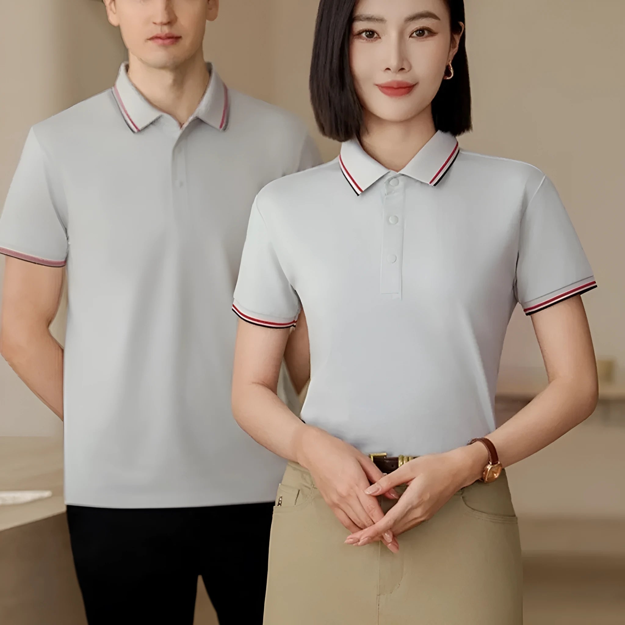 Men's solid colour cotton lapel t-shirt with short sleeves and printing design for summer wear