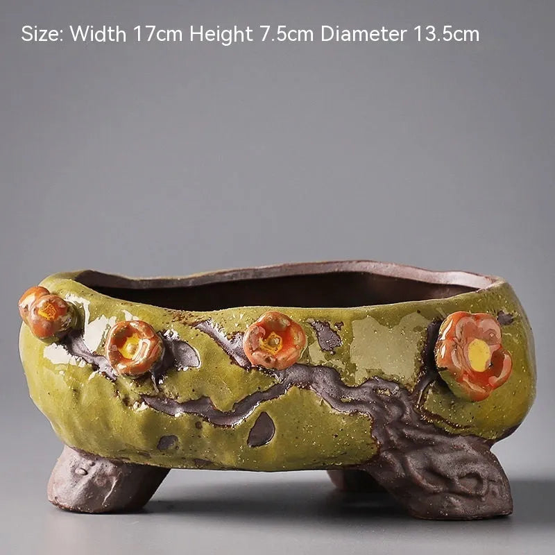 Hand-painted ceramic large caliber flower pot with cute pastoral design