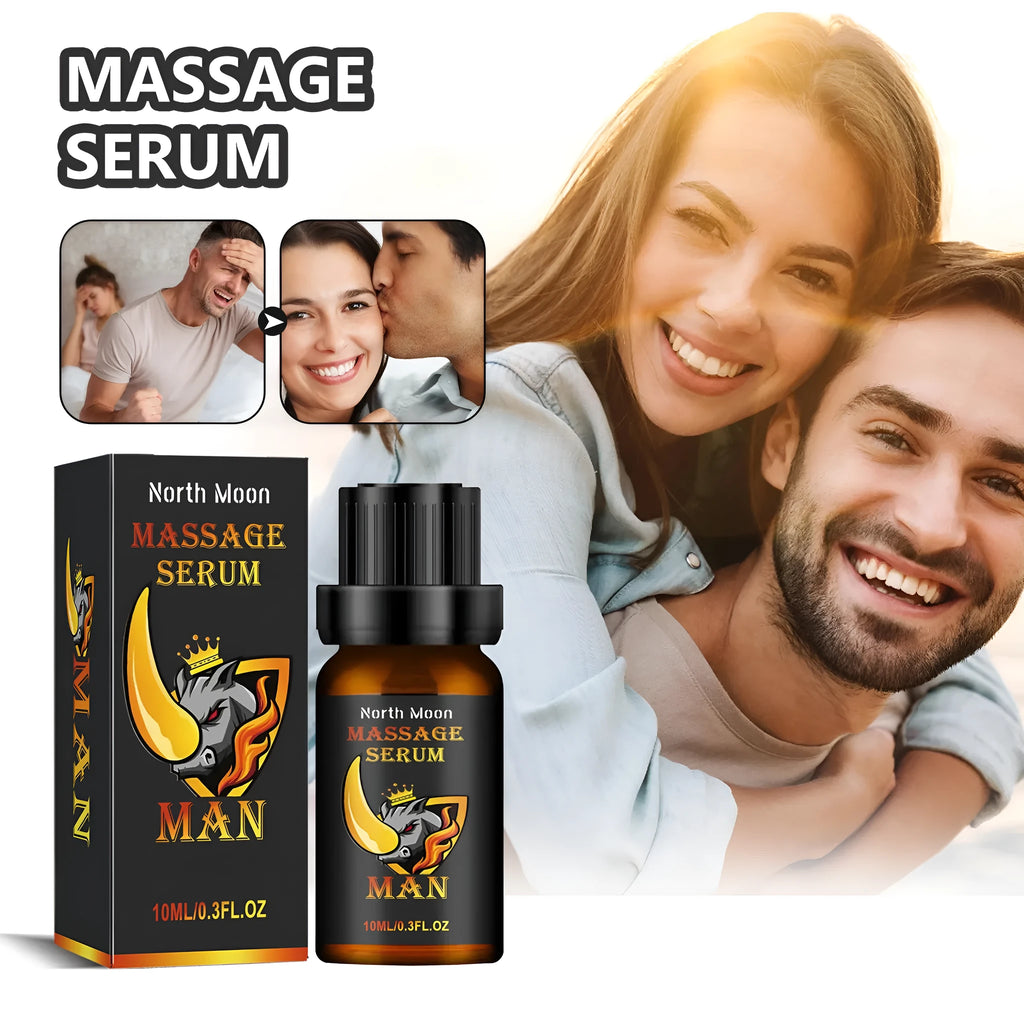 10ml dark glass bottle of men's massage essential oil with pipette.