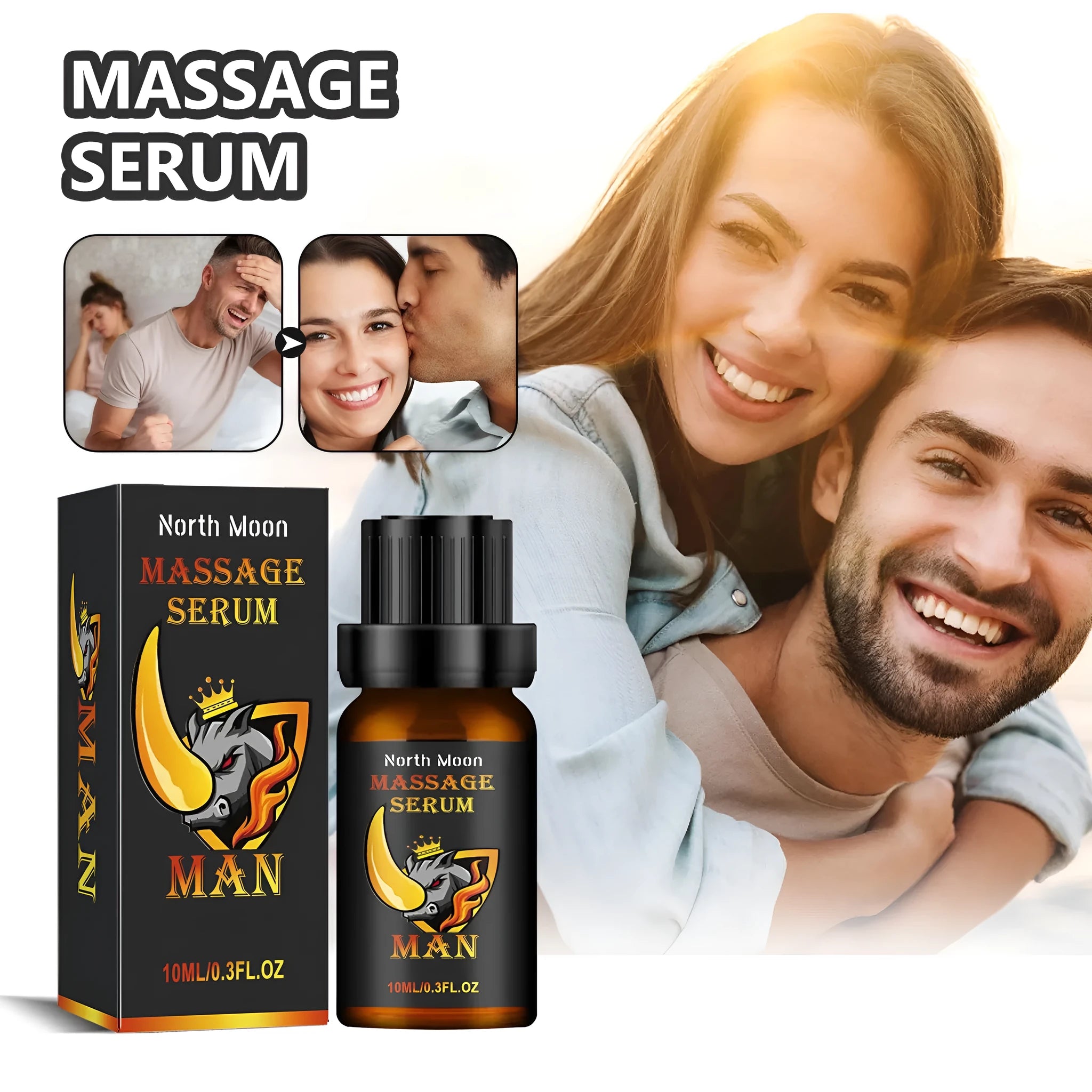 10ml dark glass bottle of men's massage essential oil with pipette.