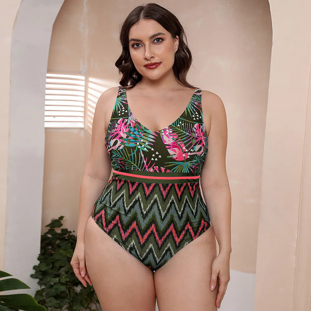 Women's striped vest one-piece swimsuit with spaghetti straps and printed pattern for swimming sports