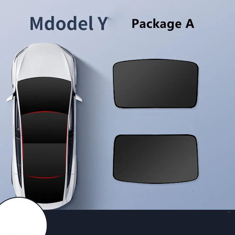 Aluminium foil sunroof sunshade for Tesla Model Y and Model 3 with black shade cloth heat insulation