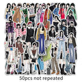 50 hand-painted graffiti cartoon stickers featuring fashion costume designs on a white background