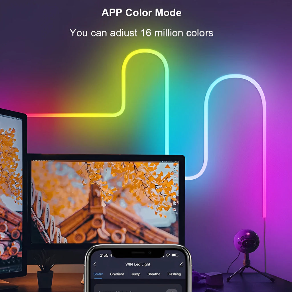 3 metre long blue and pink magic colour USB LED neon light strip with a remote control.