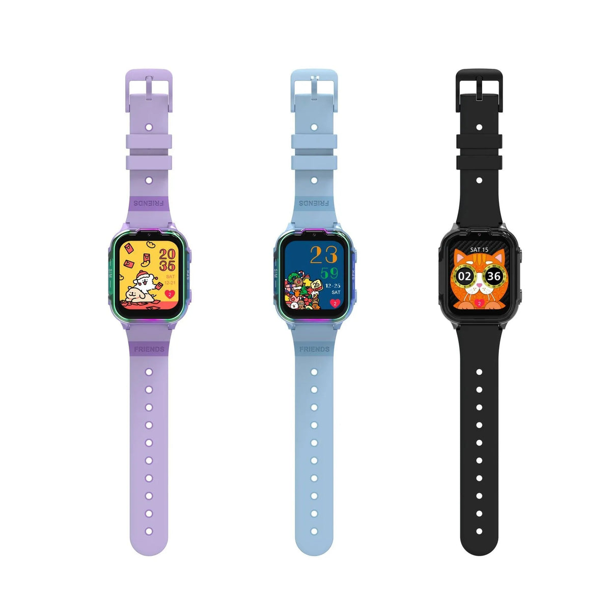 Children's smart watch with waterproof phone function, IPS screen, touch button, 750mAh battery, available in purple, black and sky blue