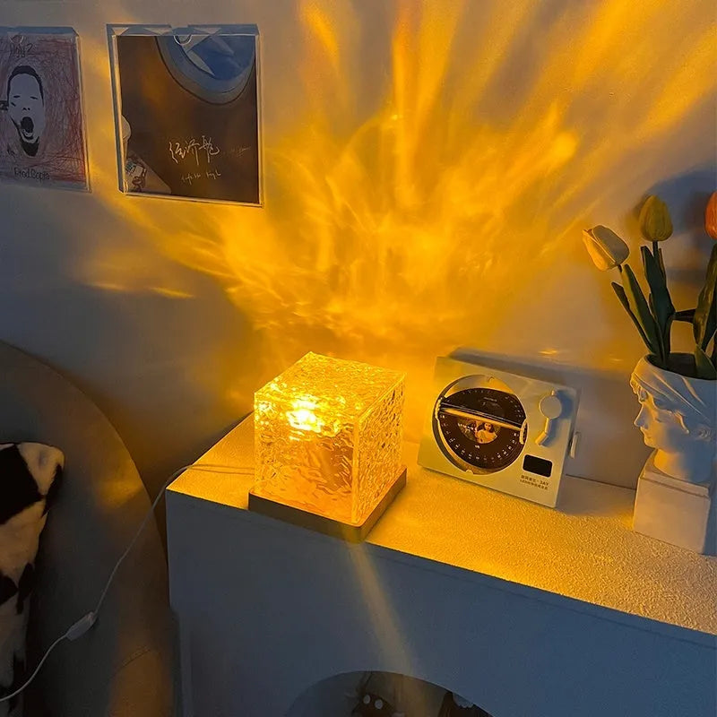 LED water ripple projection crystal table lamp with USB cable and remote control
