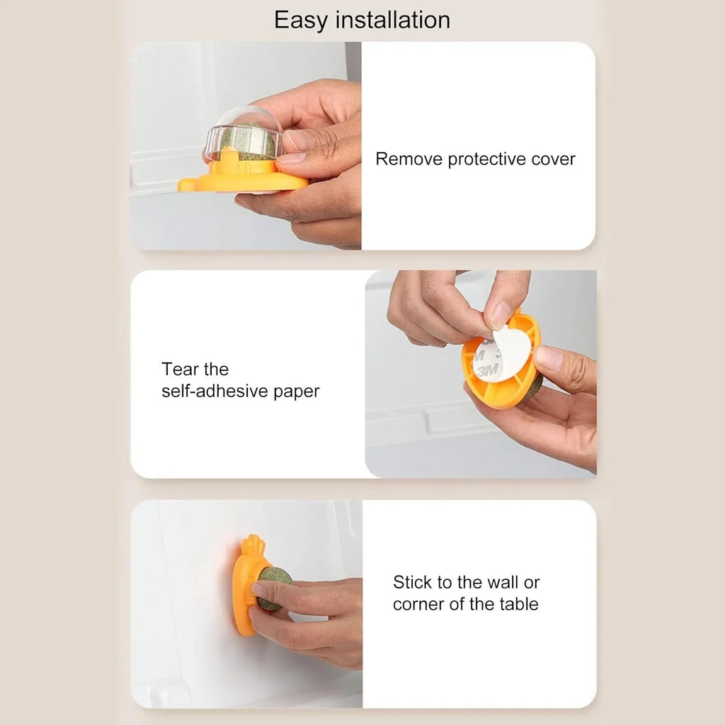 Blue self-adhesive carrot-shaped catnip toy for wall mounting and cat teeth cleaning.