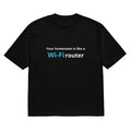 Black men's loose fit T-shirt with a 3D digital printed cartoon pattern on the front.