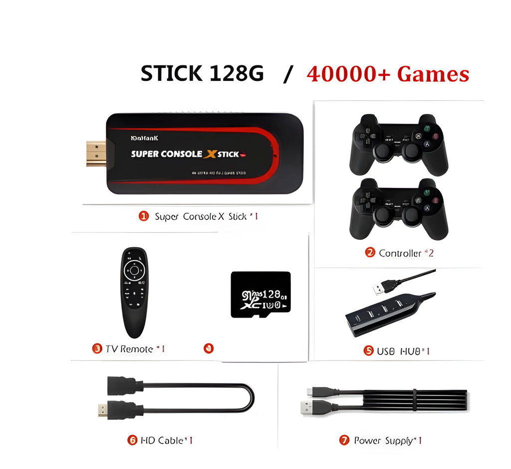Retro game console with HDMI port showing three memory configuration options