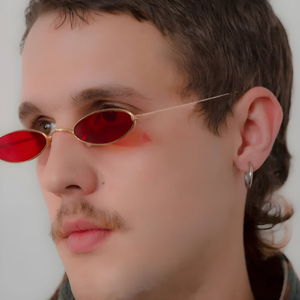 Metal elliptical sunglasses with small oval frame and UV400 anti-reflective lenses in multiple colours