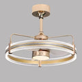 Modern ceiling fan light with remote control showing black and gold finish options