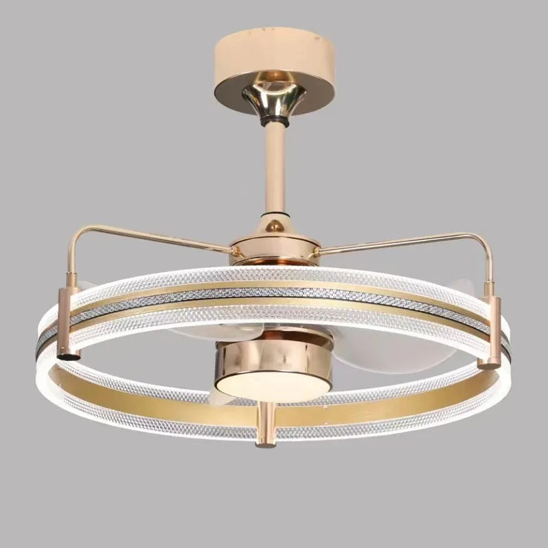 Modern ceiling fan light with remote control showing black and gold finish options